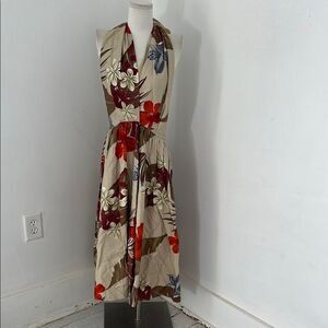 Vintage 70s/80s Hawaiian Floral Handmade Open Back Full Skirt Dress